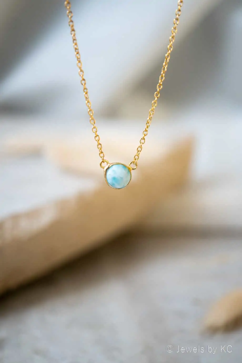 Gouden edelsteen ketting met Larimar edelsteen van Goldplated Zilver