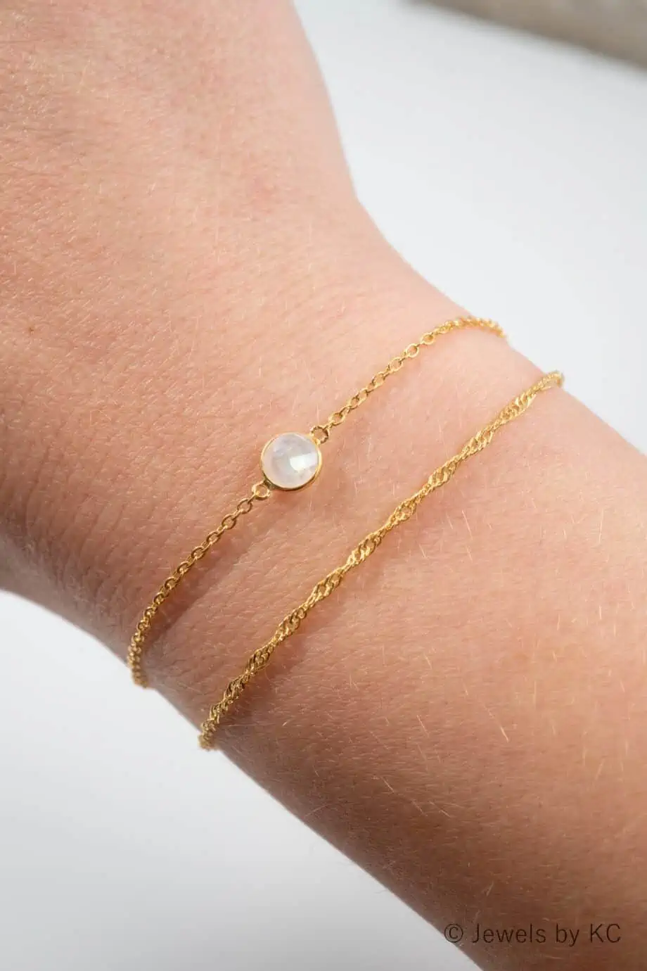 Gouden edelsteen armbandje Rainbow Moonstone van Goud op Zilver