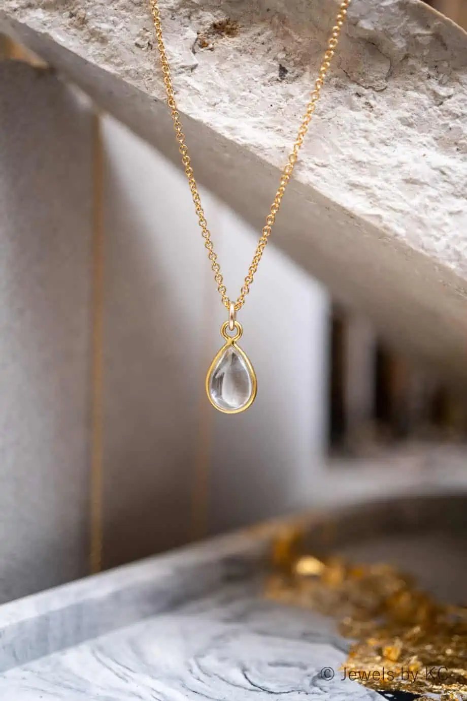 Gouden edelsteen ketting met Kristal hangertje Goldfilled kettinkje