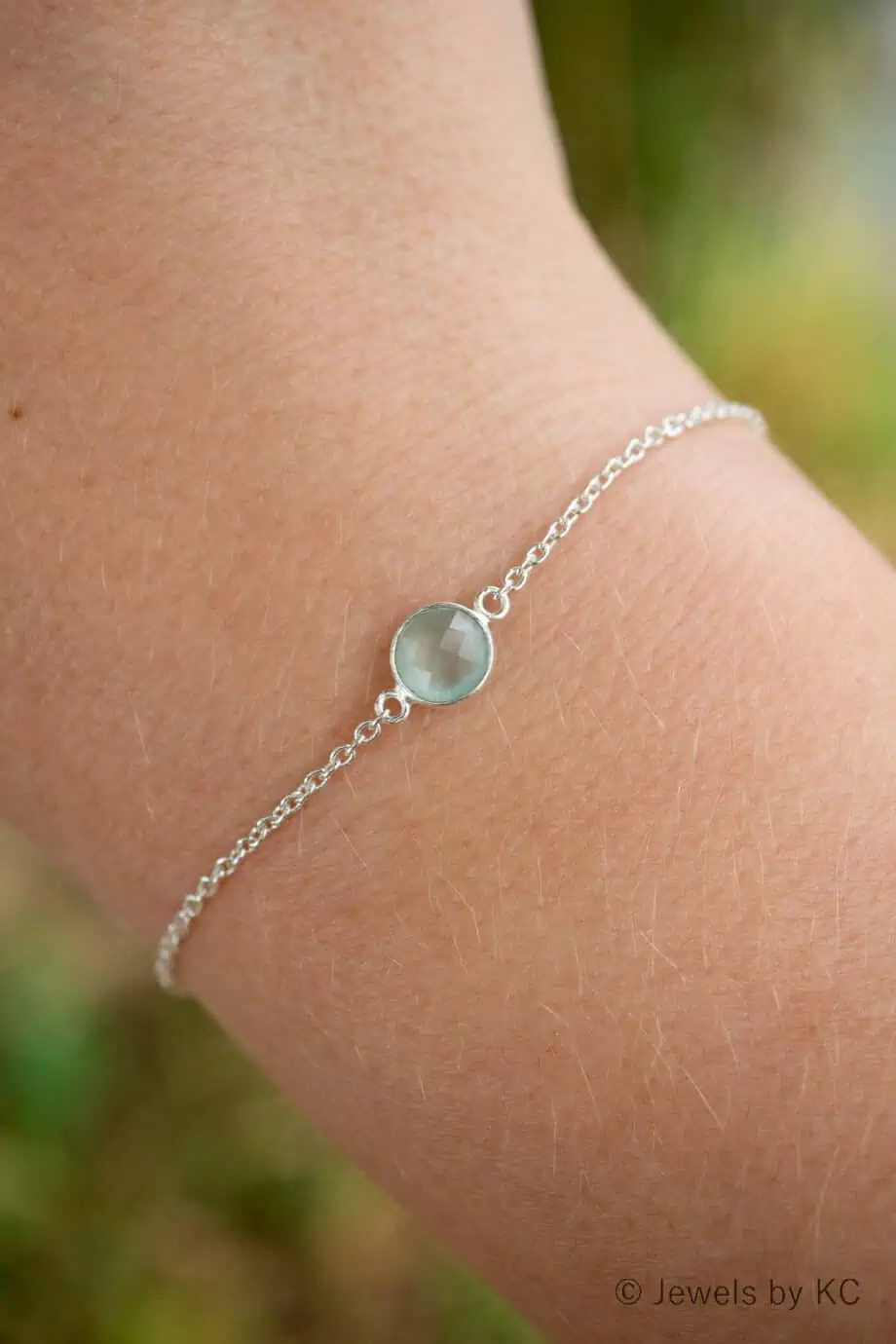 Zilveren edelsteen armbandje Aqua Chalcedoon mini blauw steentje van Sterling Zilver