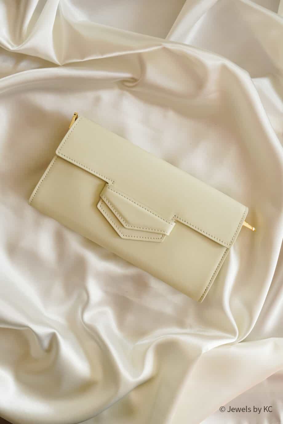 Beige leren clutch damestas Mia van echt leer