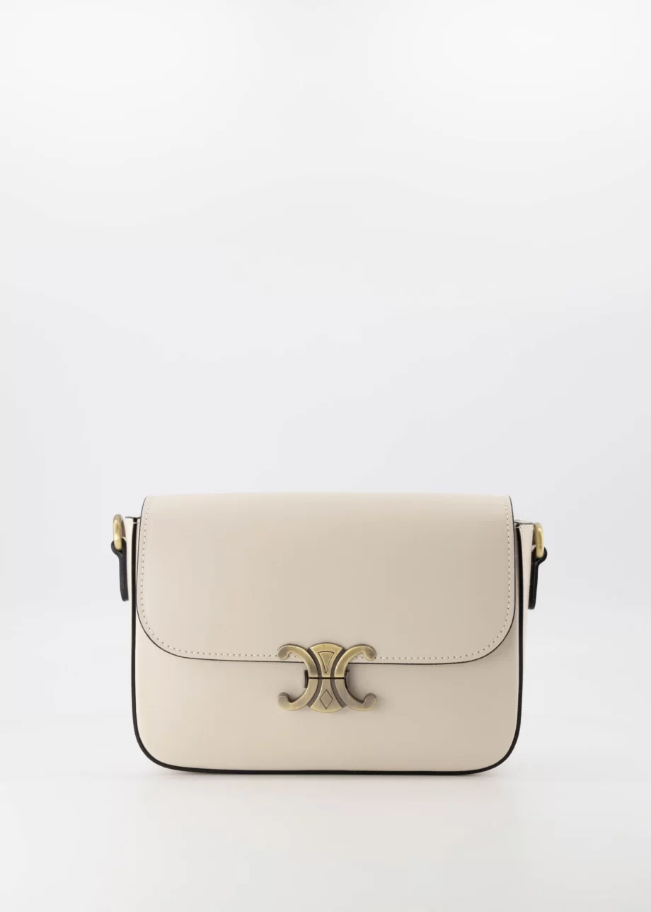 Beige dames schoudertas crossbody tasje Ecru Celine Triomphe dupe look-a-like bag Tris bruiloft