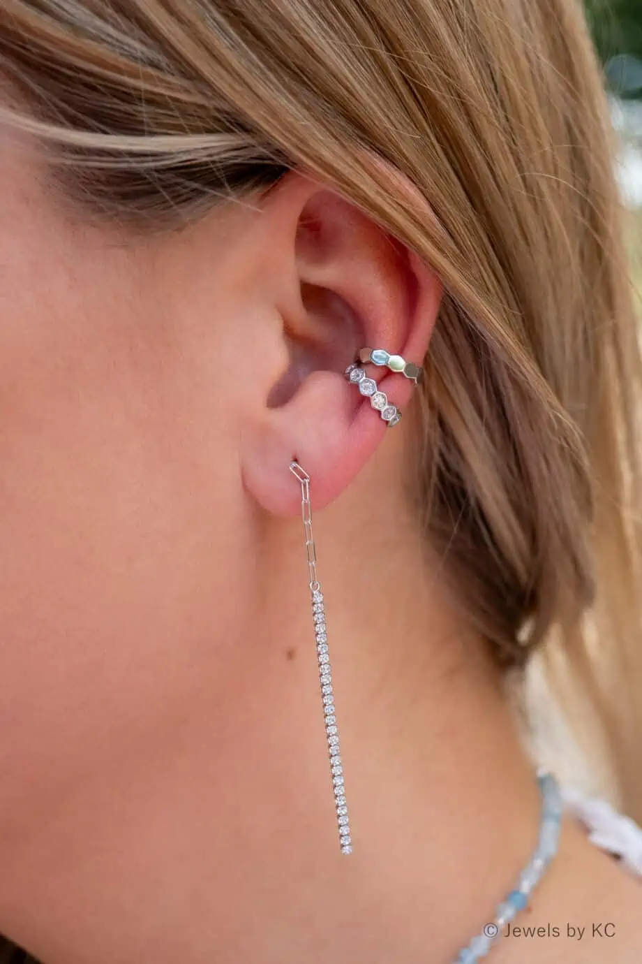 Zilveren ear cuff set hammered van gehamerd Sterling Zilver en Zirkonia steentjes Rhodium oorbellen zonder gaatjes