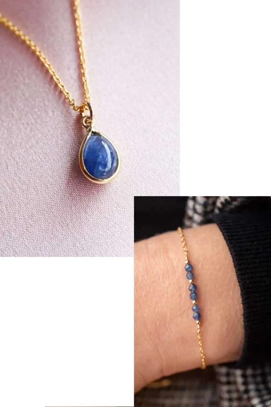 Gouden edelsteen sieradenset blauwe Saffier ketting en armband van Gold filled goud