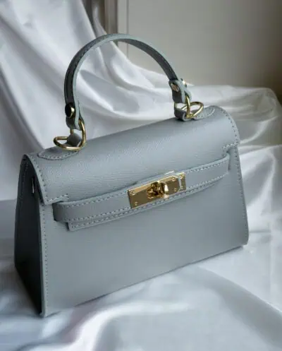 Grijze leren dames handtas Grace Lichtgrijs schoudertasje van echt leer Hermes Kelly mini II 20 inspired dupe tasje