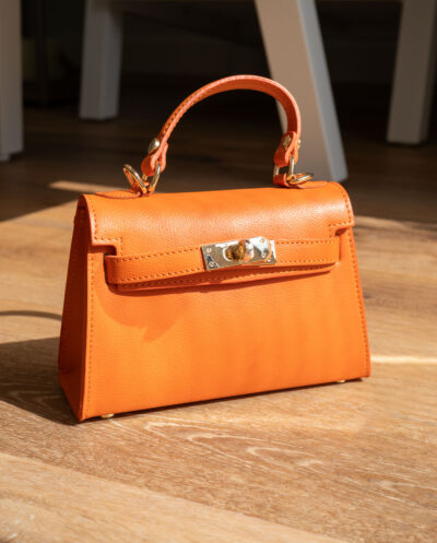 Leren dames handtas Grace oranje schoudertasje Hermes Kelly mini II 20 inspired dupe tasje van leer orange fel