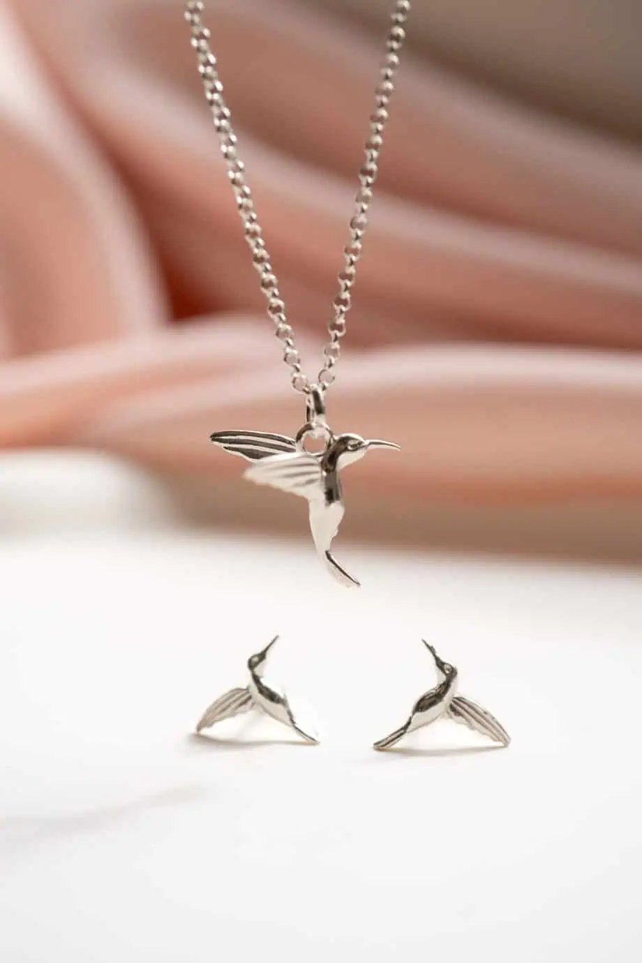 Zilveren ketting kolibrie hummingbird oorbellen sieradensetje van Sterling Zilver