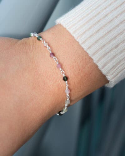 Zilveren edelsteen armband met toermalijn edelsteentjes regenboog kleurtjes van Sterling zilver rosary