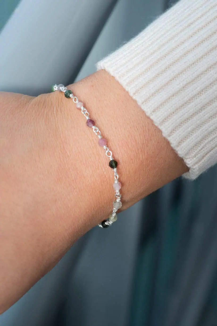 Zilveren edelsteen armband met toermalijn edelsteentjes regenboog kleurtjes van Sterling zilver rosary