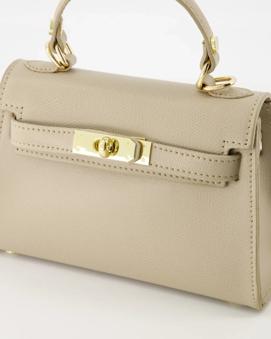 Leren dames handtas Grace schoudertasje Taupe Hermes Kelly mini II 20 inspired dupe tasje van leer beige bruin