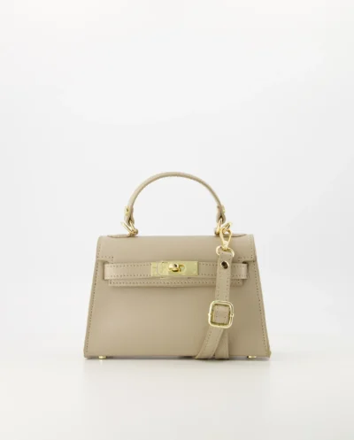 Leren dames handtas Grace schoudertasje Taupe Hermes Kelly mini II 20 inspired dupe tasje van leer beige bruin