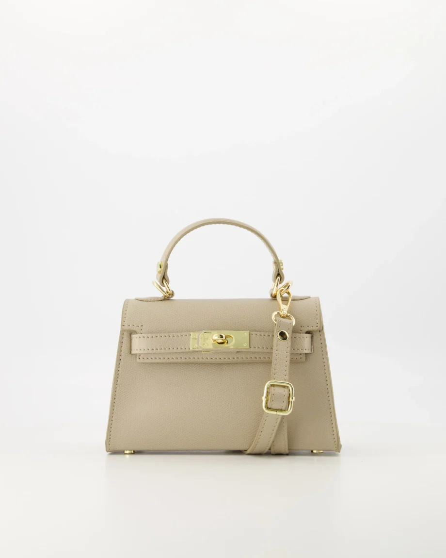 Leren dames handtas Grace schoudertasje Taupe Hermes Kelly mini II 20 inspired dupe tasje van leer beige bruin