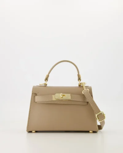 Leren dames handtas Grace schoudertasje Taupe Hermes Kelly mini II 20 inspired dupe tasje van leer beige bruin