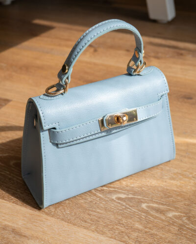 Blauw leren dames handtas Grace schoudertasje Hermes Kelly mini II 20 inspired dupe tasje van leer baby blauw lichtblauw