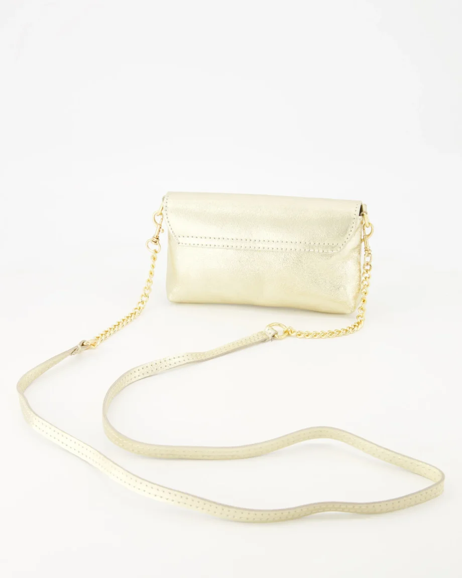 Gouden tasje leren handtas bruiloft gast klein tasje van echt leer Goud damestasje Lara goudkleurig licht crossbody