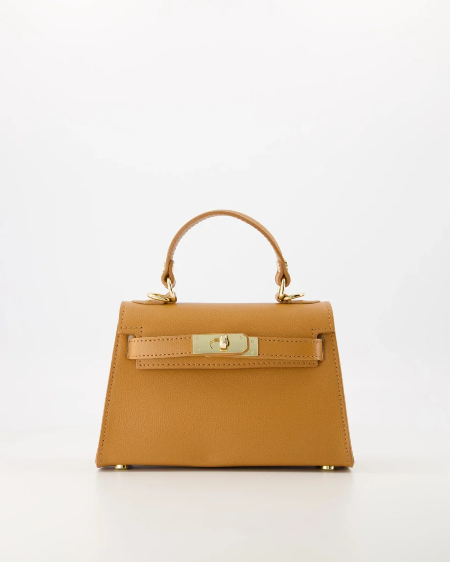 Leren dames handtas Cognac Hermes Kelly mini II 20 inspired dupe tasje van leer Grace schoudertasje camel kleur