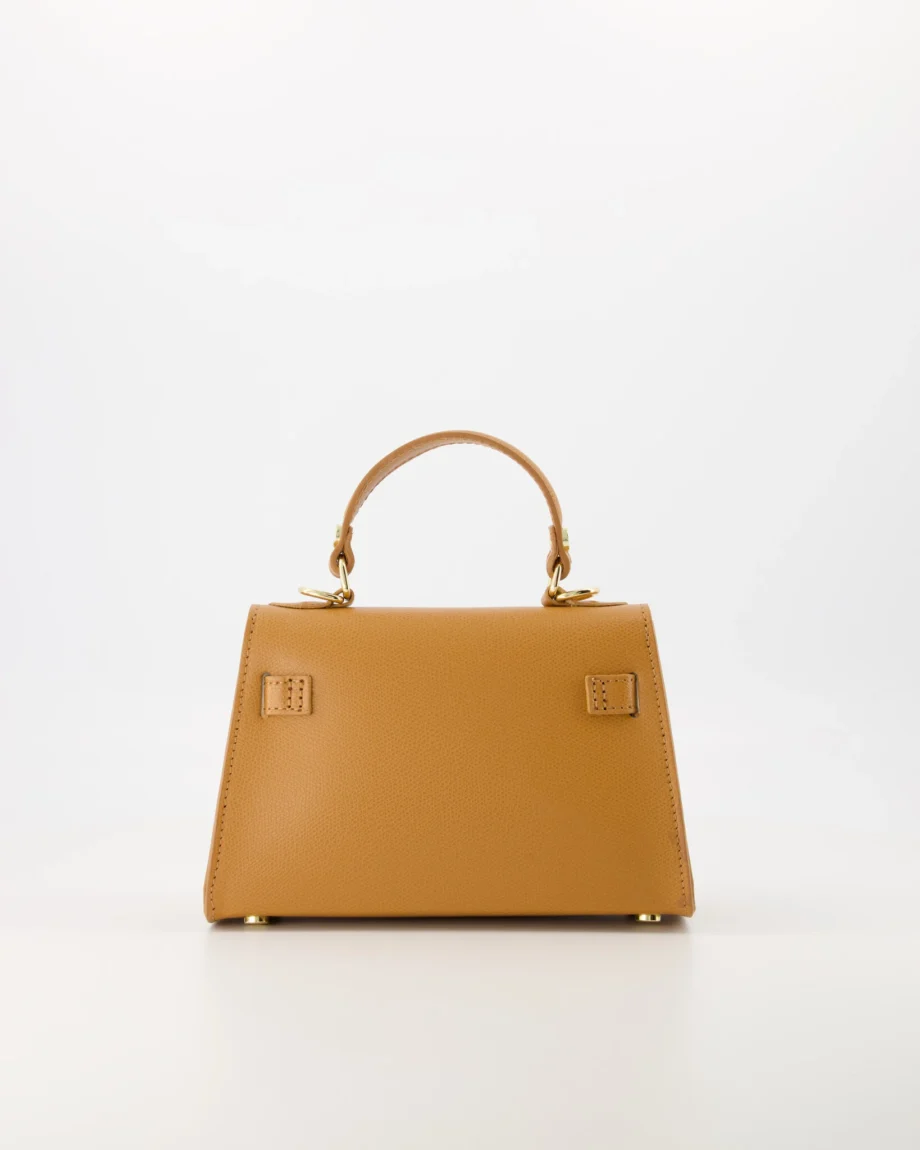 Leren dames handtas Cognac Hermes Kelly mini II 20 inspired dupe tasje van leer Grace schoudertasje camel kleur