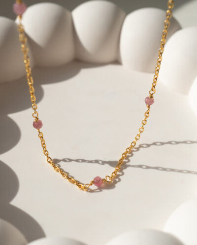 Toermalijn edelsteen ketting Gouden edelsteentjes van Gold filled Goud edelsteen sieraden choker roze kraaltjes tourmaline