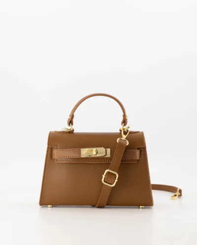 Leren dames handtas Bruin Hermes Kelly mini II 20 inspired dupe tasje van leer Grace schoudertasje donkerbruine kleur