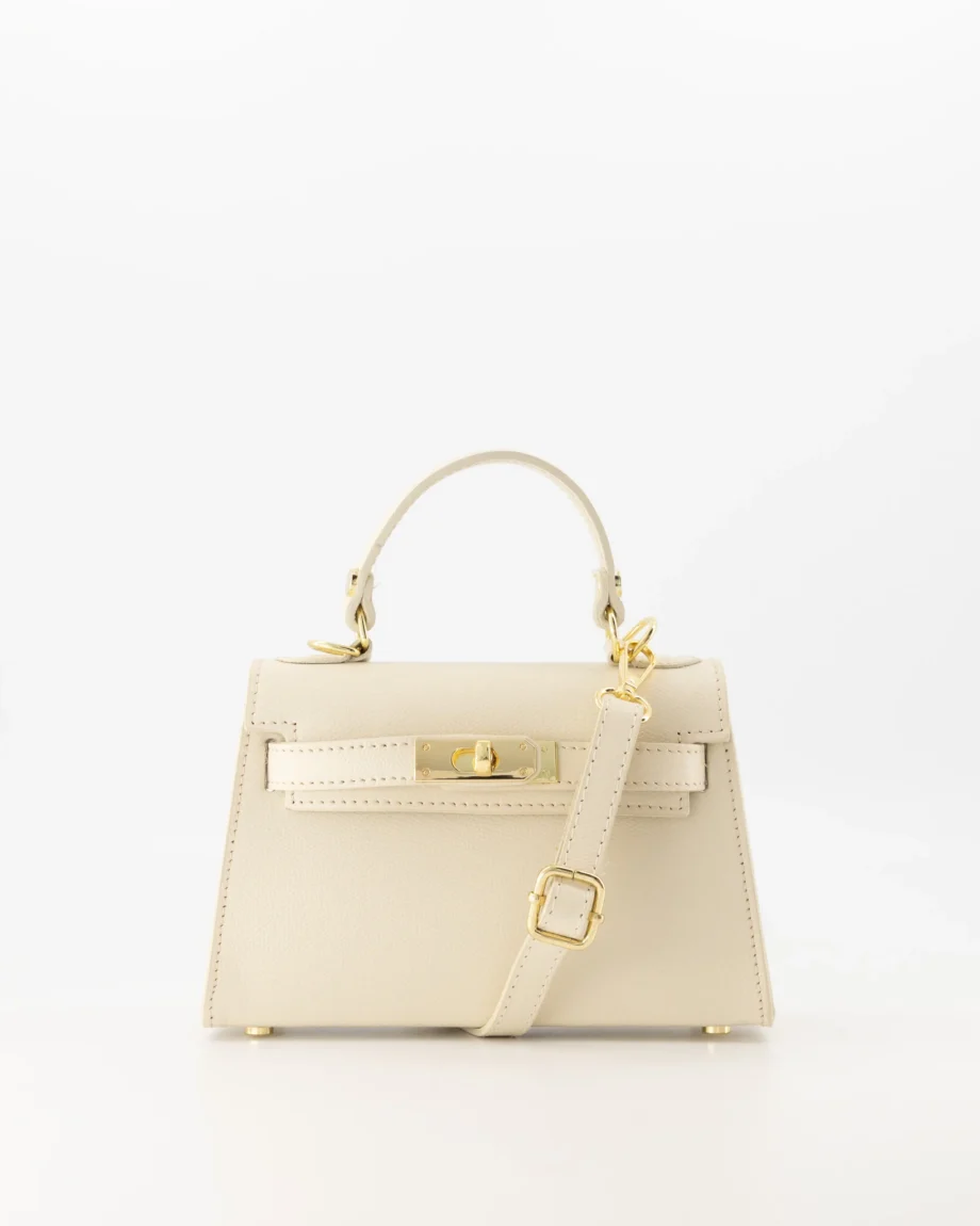 Ecru leren handtas en schoudertas, Hermes Kelly mini II 20 inspired dupe tasje ecru van leer Grace schoudertasje Wit look-alike tas