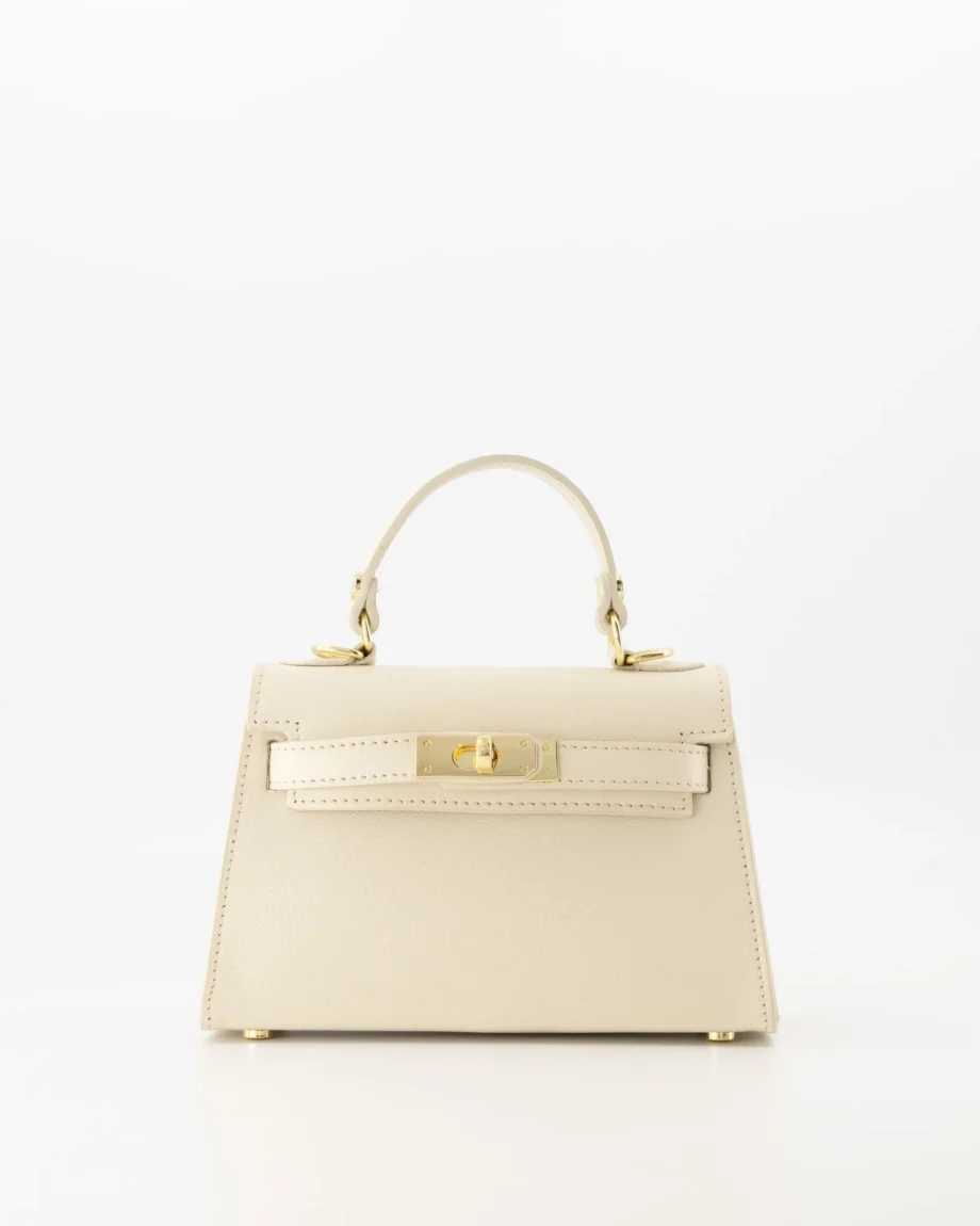 Ecru leren handtas en schoudertas, Hermes Kelly mini II 20 inspired dupe tasje ecru van leer Grace schoudertasje Wit look-alike tas