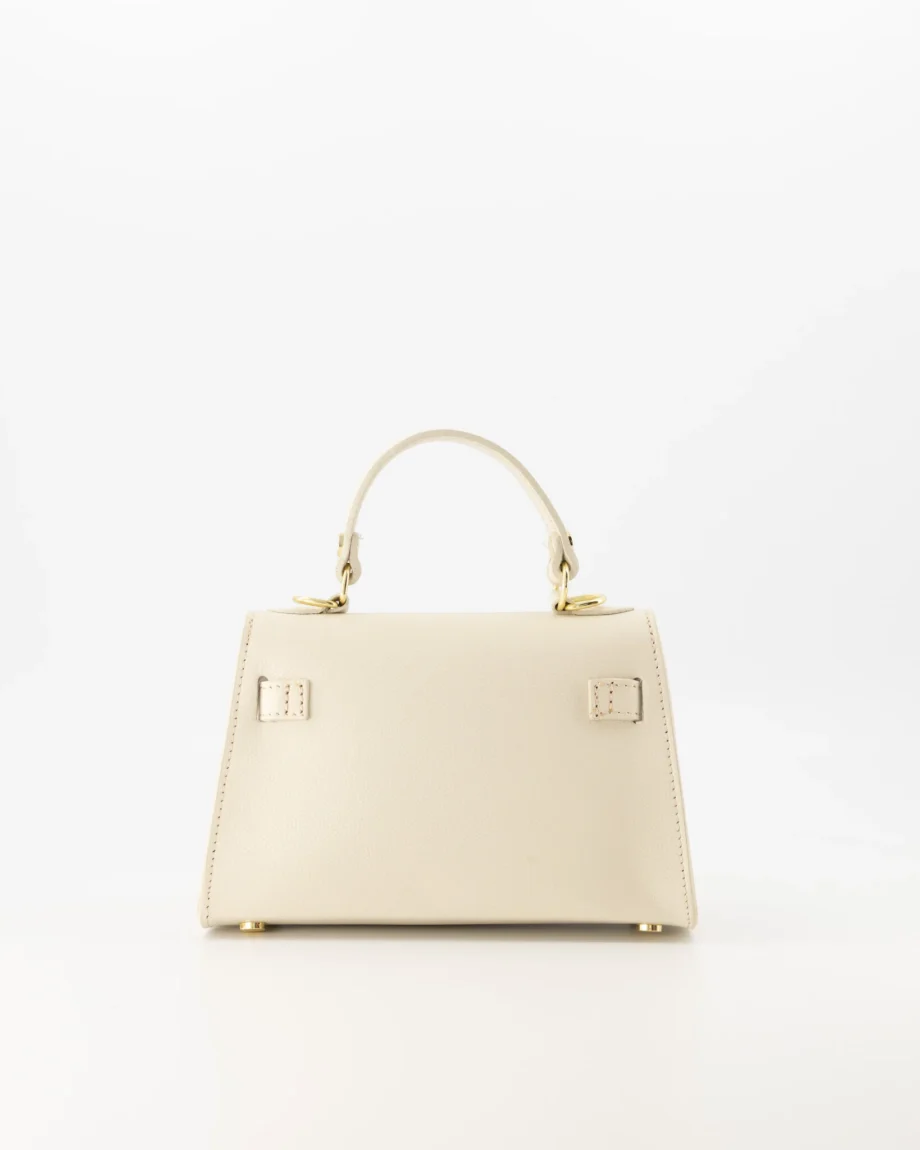 Ecru leren handtas en schoudertas, Hermes Kelly mini II 20 inspired dupe tasje ecru van leer Grace schoudertasje Wit look-alike tas achterkant