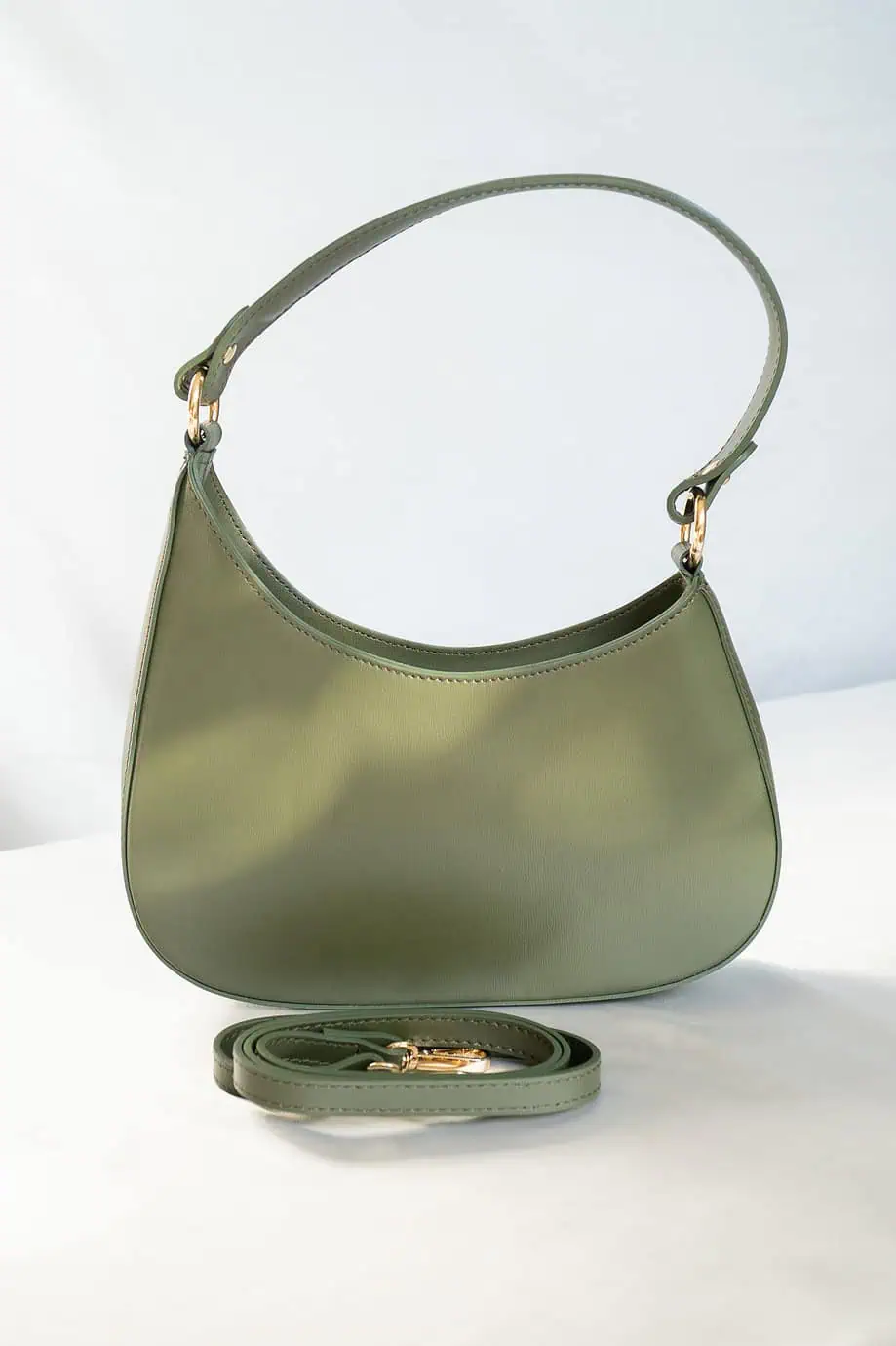 Groene crescent moon tas schoudertasje dames van italiaans leer army green designer dupe legergroen tasje handtas look-alike -1