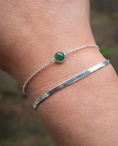 Zilveren armband met groen aventurijn edelsteentje groene rond steentje van Sterling Zilver en Zilveren flat snake chain armband