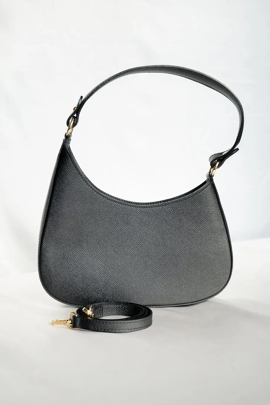 Zwarte crescent moon tas schoudertasje dames van italiaans leer designer dupe zwart tasje handtas the row look-alike -2